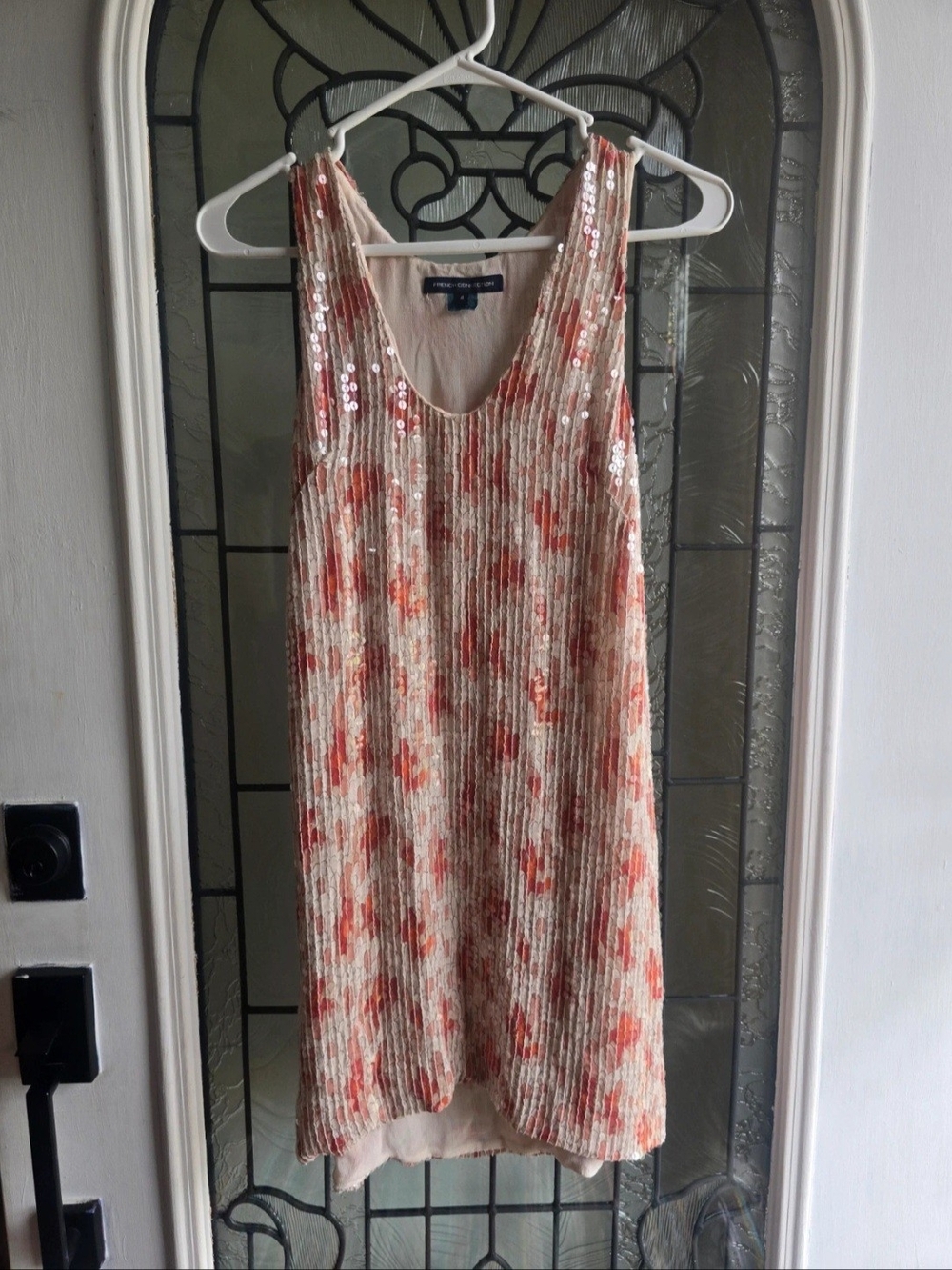 French Connection Cream and Coral Sequin Shift Dress